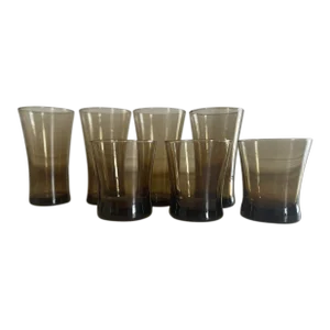 2000s Anchor Hocking Linden Mocha Drinkware Set- 7 Pieces