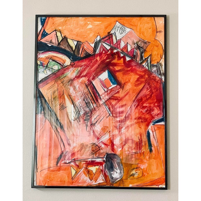 Roger Kast's 1996 Abstract Impressionism Mixed Media Painting, ‘Red Drawing Series: Mardi Gras #47’, Framed For Sale - Image 9 of 9