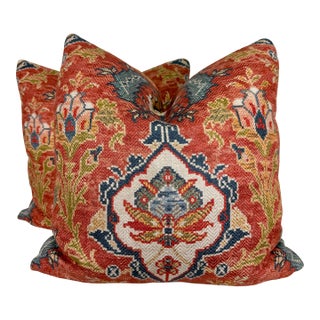 Colefax & Fowler "Floriana" in Red 22" Pillows-a Pair For Sale