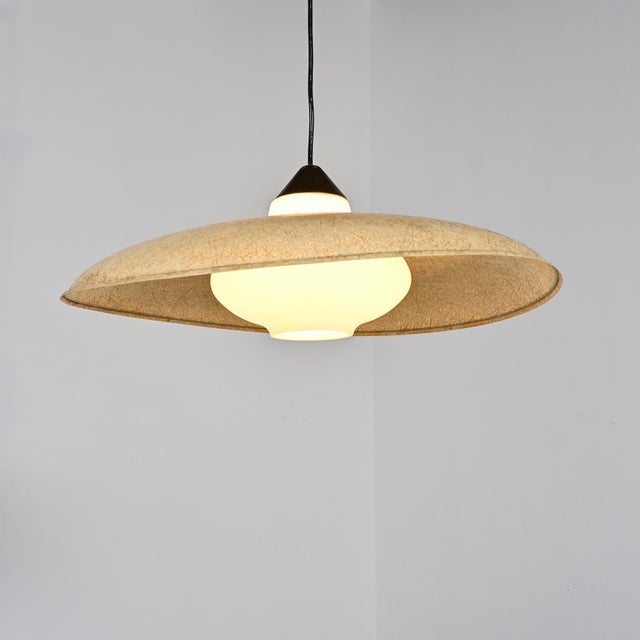 Pendant light designed by Louis Christiaan Kalff for Philips circa 1960. The light fixture consists of a large, circular...