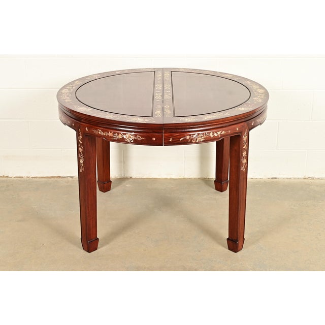 Wood Antique Chinese Carved Rosewood Extension Dining Table With Mother of Pearl Inlay, Circa 1890s For Sale - Image 7 of 16