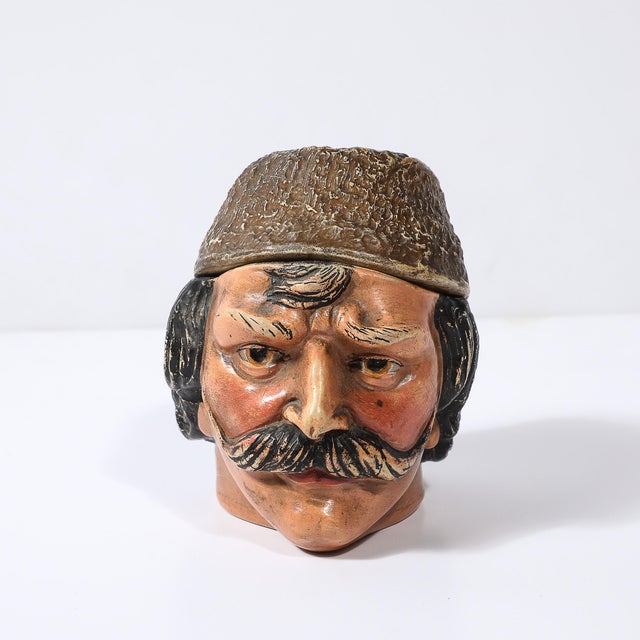 This charming antique hand-painted ceramic tobacco jar is a delightful example of 19th-century Austrian craftsmanship....