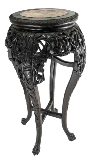 Chinese Carved Faux Bamboo Marble Top Table