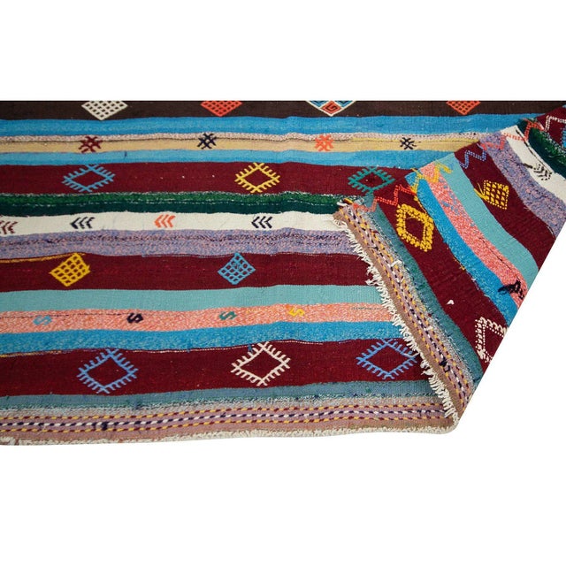 Mid 20th Century Colorful Striped Vintage Kilim Rug For Sale - Image 5 of 7