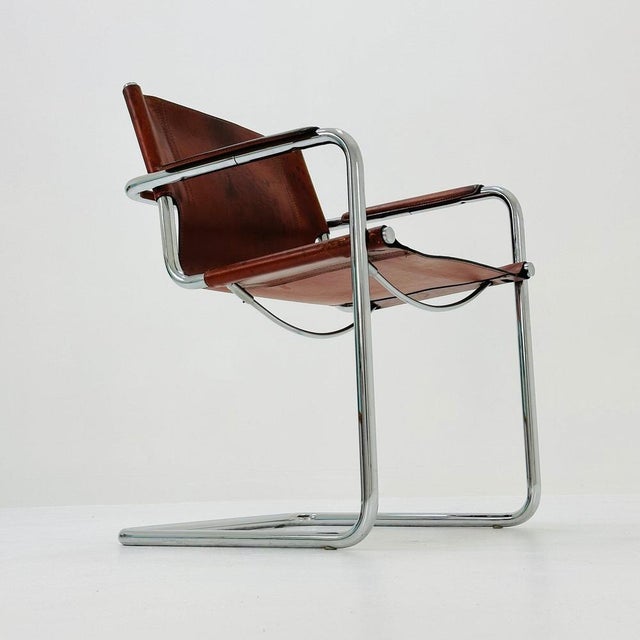 Bauhaus Italian Visitor Chair in Congac Leather by Marcel Breuer, 1980s For Sale - Image 9 of 11