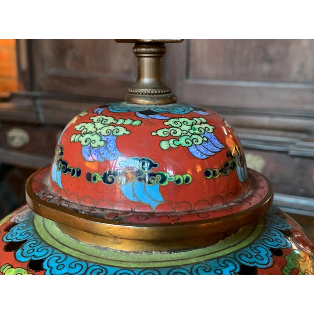 Wood Mid-20th Century Chinese Cloisonné Table Lamp For Sale - Image 7 of 15