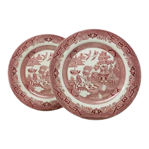 Vintage Willow Rosa Pink Dinner Plates by Churchill Made in England a Set of 2