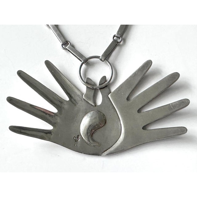 Mexican Modern Silver Necklace with Large Hand Pendent William Spratling For Sale - Image 9 of 10