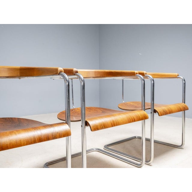 Functionalist Dining Set attributed to Jindřich Halabala, Czechoslovakia, 1940s, Set of 4 For Sale - Image 11 of 15
