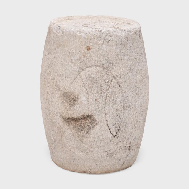 Chinese Antique Chinese Etched Marble Prosperity Drum, 19th Century For Sale - Image 3 of 6