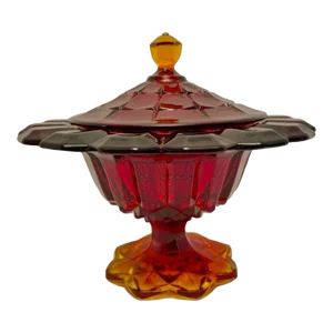 Vintage 1960s Fenton Amberina Valencia Pedestal Candy Dish With Lid