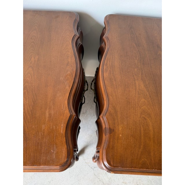 Brown Vintage Louis XV Style French Provincial Nightstands - A Pair For Sale - Image 8 of 17