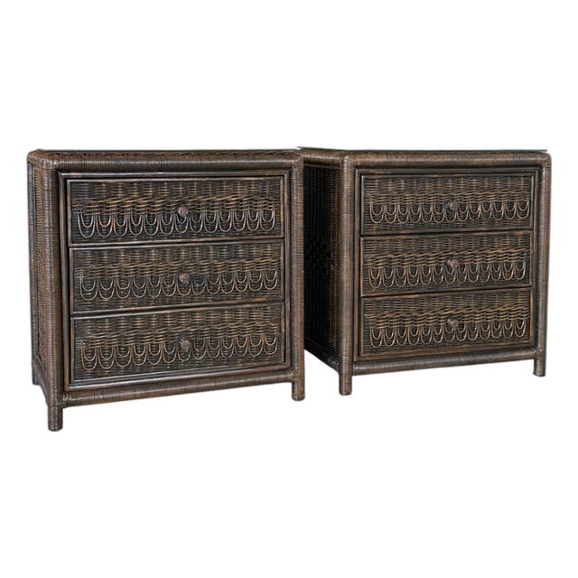 Vintage Coastal Organic Modern Rattan Wicker Nightstands or Bachelor Chests For Sale