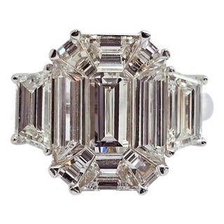 14k White Gold Ring - 6Ct Emerald Illusion, CVD (Lab Created), Size 7, 7.8 Grams For Sale