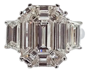 14k White Gold Ring - 6Ct Emerald Illusion, CVD (Lab Created), Size 7, 7.8 Grams