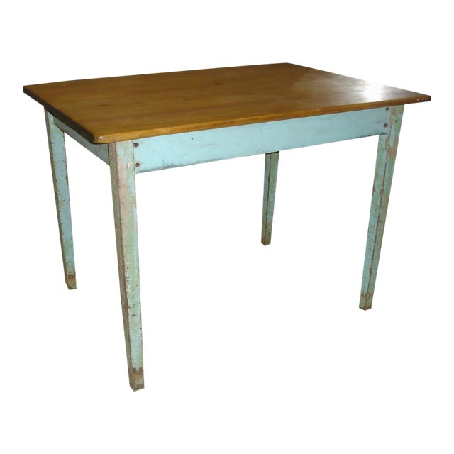 19th Century French Country Blue Painted Quebec Farm Table For Sale