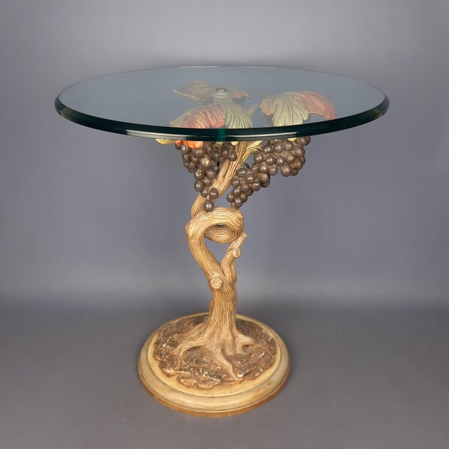 1950s Vintage Round Coffee Table with Crystal & Wood Trunk in Grape Vine shape, 1950s For Sale - Image 5 of 16