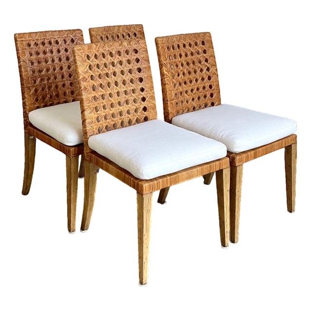 Vintage Woven Cane Dining Chairs - Set of 4 For Sale