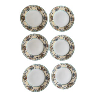 1990s Villeroy Boch Castellina 10 5/8 Inch Dinner Plates Citta Campagna Floral Fruit - Set of 6 For Sale