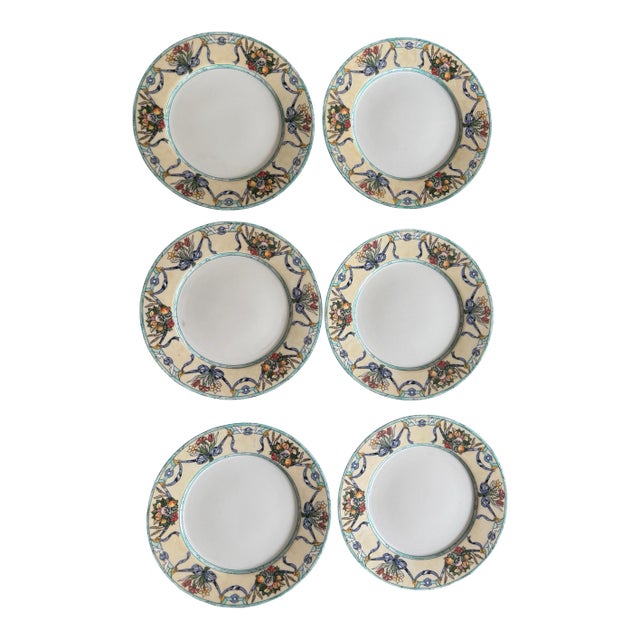 1990s Villeroy Boch Castellina 10 5/8 Inch Dinner Plates Citta Campagna Floral Fruit - Set of 6 For Sale