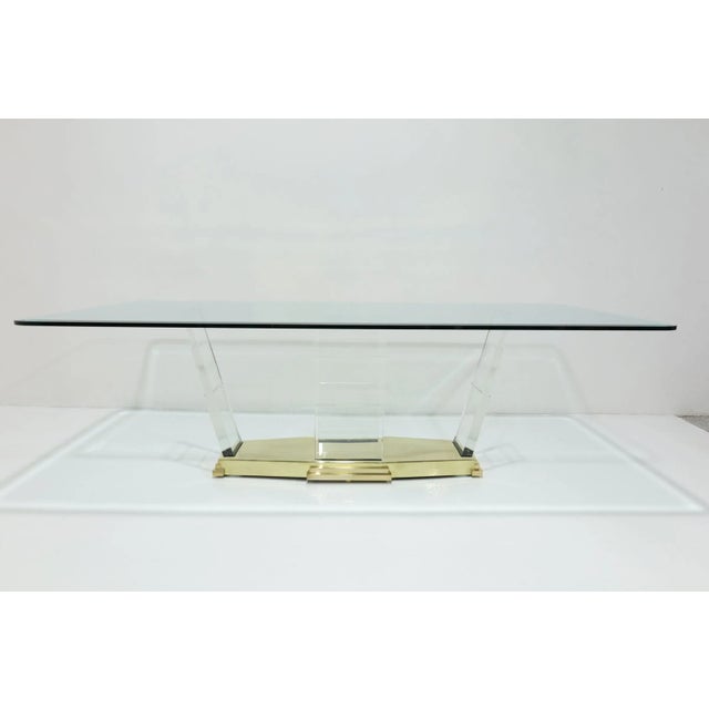 Mid 20th Century Mid 20th Century Dining Table With Lucite Supports and Brass Base Attributed to Lorin Marsh For Sale - Image 5 of 6