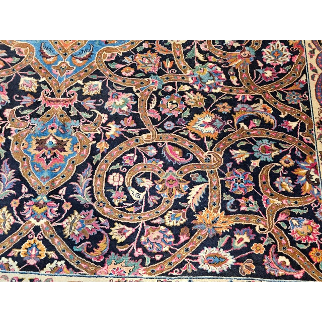 Textile Vintage Khorassan Rug, Hand-Knotted Wool, Floral Pattern, Navy & Turquoise, 10x12 For Sale - Image 7 of 11