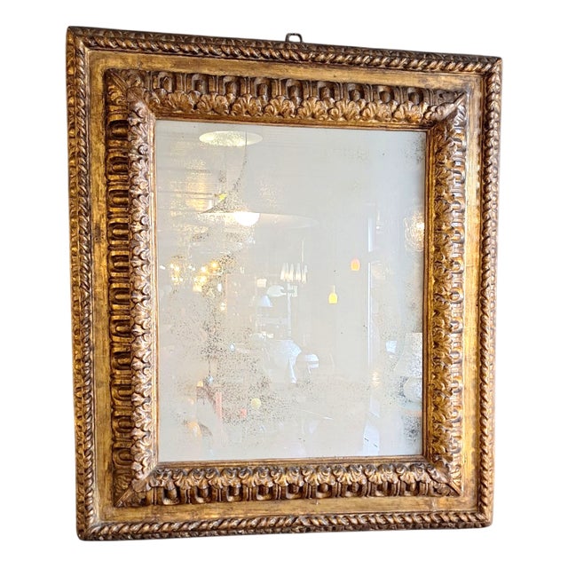 Large Antique Mirror in Carved Wooden Box Frame For Sale