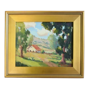 Silvio Silvestri, Listed Artist Ted Farm Barn Landscape Oil Painting W/ Antiqued Gold Wood Frame