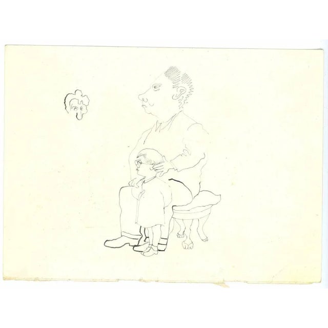 The Authority Of Fatherhood is an original Drawing in pen on creamy-colored paper realized by Mino Maccari in mid 20th...