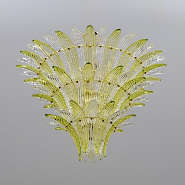 Mid-Century Green and Clear Murano Glass Palmette Chandelier, Italy, 2010s For Sale - Image 4 of 10