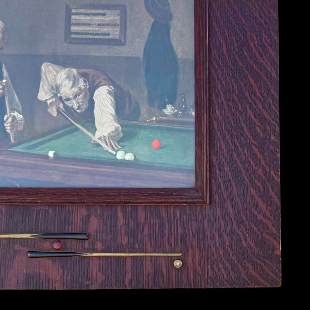 Wood Antique Art Nouveau M. Duspar Billiards Photogravure Print Original Tiger Oak Snooker Frame For Sale - Image 7 of 9