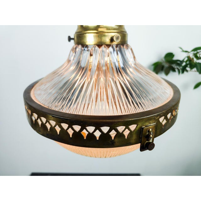 Antique Dutch 2 Part Glass Holophane Stiletto Pendant Light, 1890s For Sale - Image 6 of 9