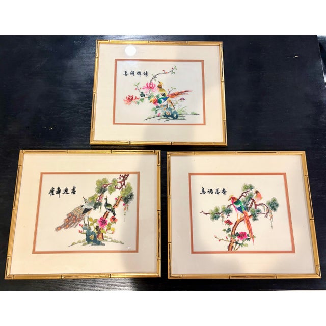 Vintage Framed Needlepoint Chinoiserie Artwork- Set of 3 For Sale - Image 12 of 12