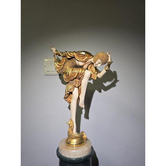J.R. Colinet, Chryselephantine Style Sculpture, 1930, Gilt Bronze on Marble Base For Sale - Image 3 of 11