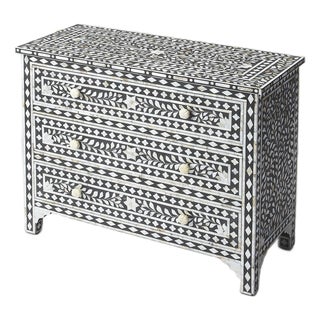 Vivienne 36 in. W Rectangular Mother Of Pearl 3 Drawer Accent Chest, Black For Sale