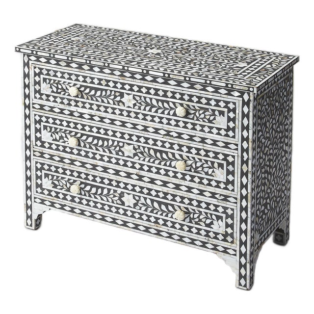 Vivienne 36 in. W Rectangular Mother Of Pearl 3 Drawer Accent Chest, Black For Sale