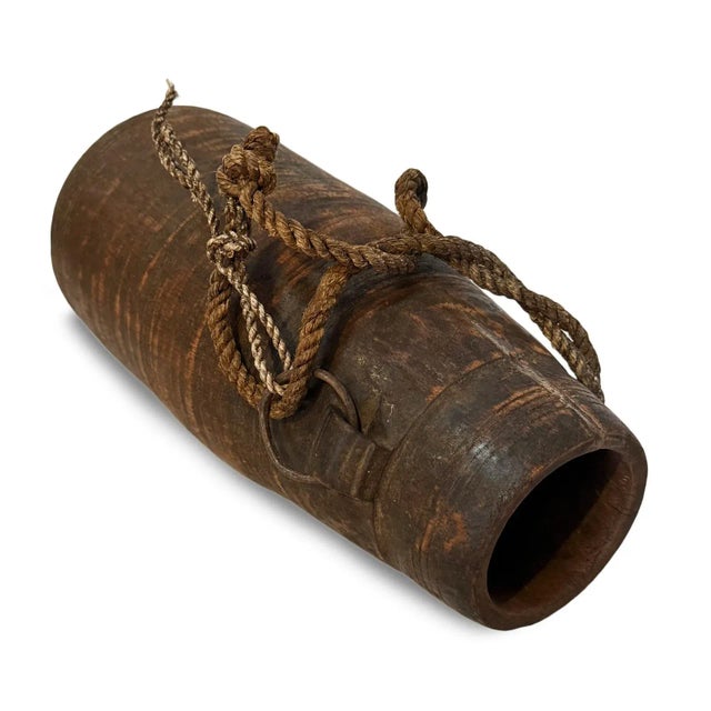 Vintage India Rustic Wood Water Pot For Sale - Image 4 of 4