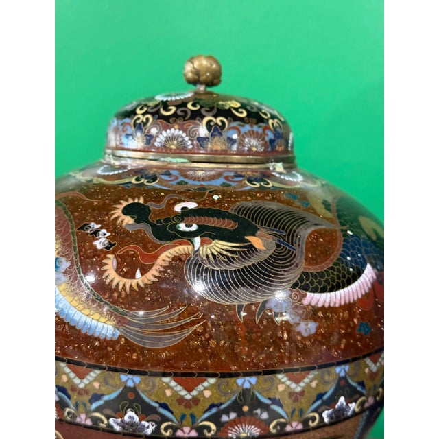 Japanese Japanese Cloisonne Goldstone Enamel Dragon Covered Jar Meiji Period For Sale - Image 3 of 11