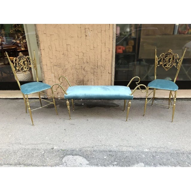 Vintage Brass Chiavari Chairs & Ottoman, 1950s, Set of 3 For Sale - Image 10 of 15