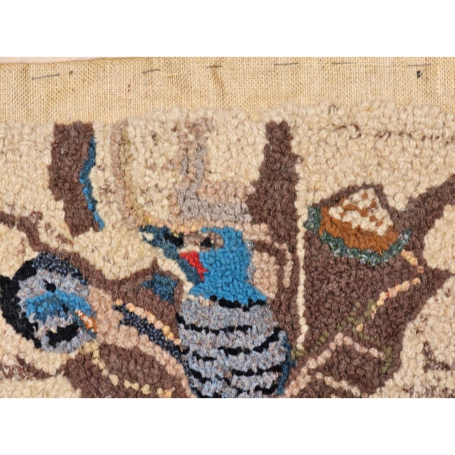 Vintage American Hand Hooked Rug, Wool & Cotton, Birds in a Tree Nest Design, 1x2 For Sale - Image 9 of 13