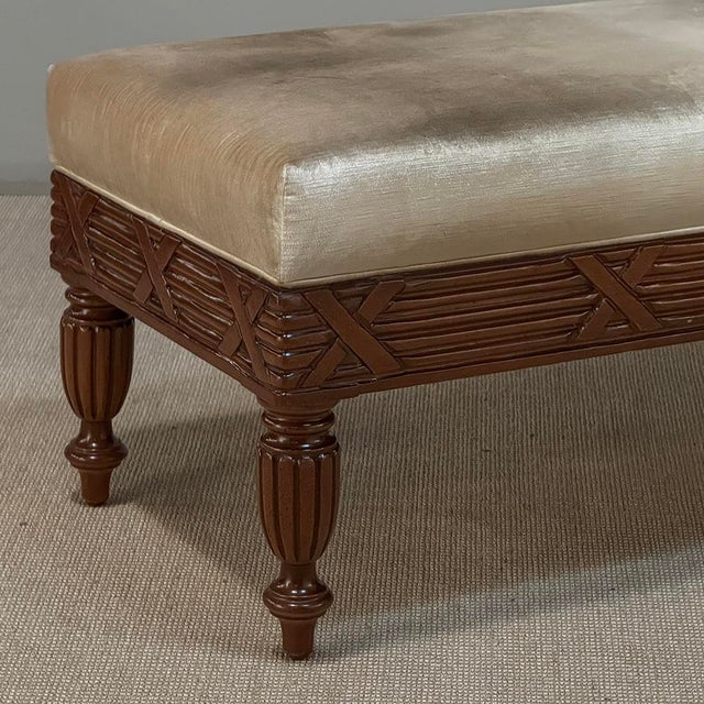 Late 19th Century Antique French Louis XVI Style Mahogany Upholstered Bench For Sale - Image 5 of 15
