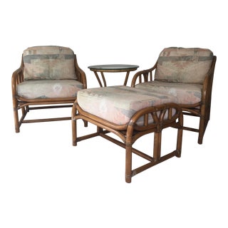 Vintage Ficks Reed Loungers With Ottoman and Table Set - 4 Piece For Sale