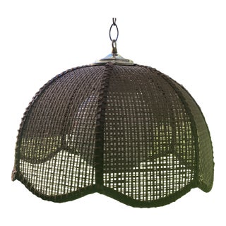 1970s Brown Rattan Parasol Swag Chandelier For Sale