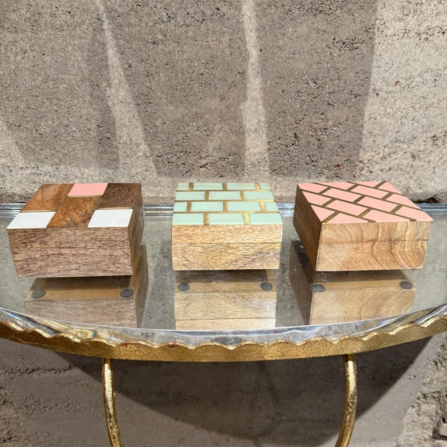 Handcrafted Three Trinket Boxes Mod Geometric Design For Sale - Image 10 of 14