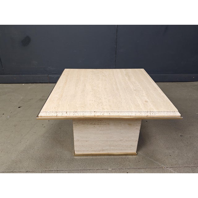 Metal Vintage Travertine and Brass Coffee Table by Fedam, 1970s For Sale - Image 7 of 7