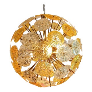 Sputnik Lamp with Golden Murano Glass Discs, 1950s For Sale