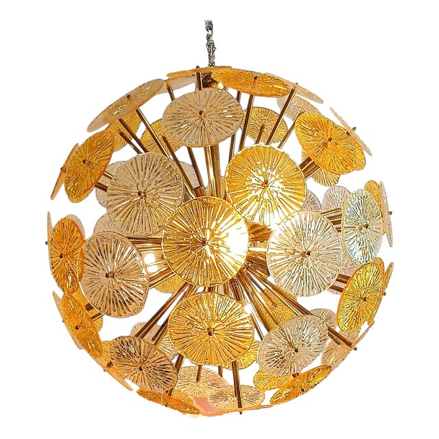 Sputnik Lamp with Golden Murano Glass Discs, 1950s For Sale