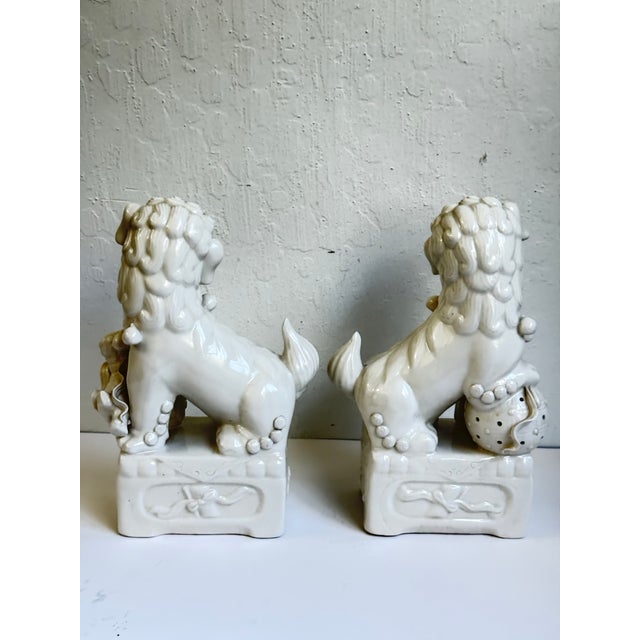 White Vintage Blanc De Chine Chinese Ceramic Foo Dogs a Pair For Sale - Image 8 of 8