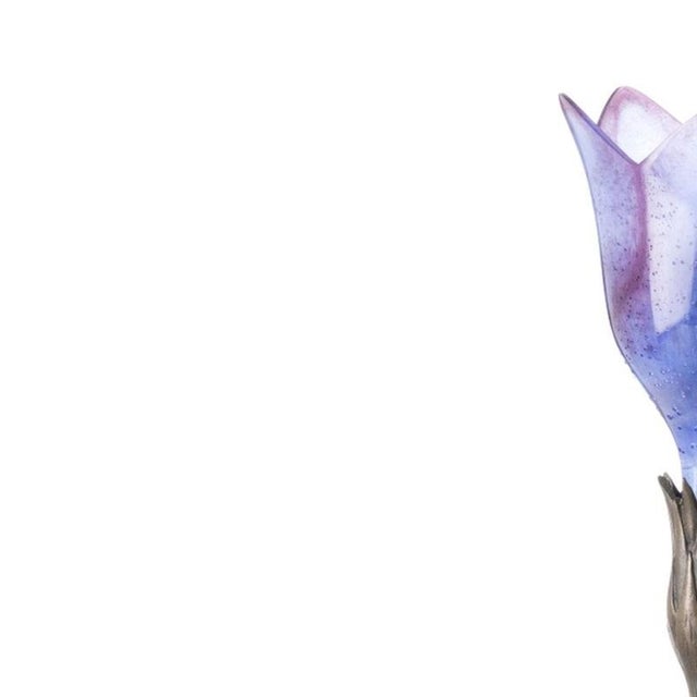 Glass and Crystal - Daum Magnolia Lamp. French; late 20th century, made of ruby-blue artistic glass with a vertical tulip...