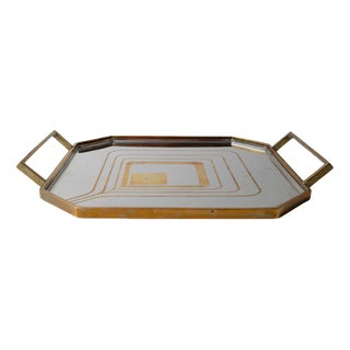 Mid-Century Octagonal Stainless Steel Tray with Brass Rim, 1970s For Sale